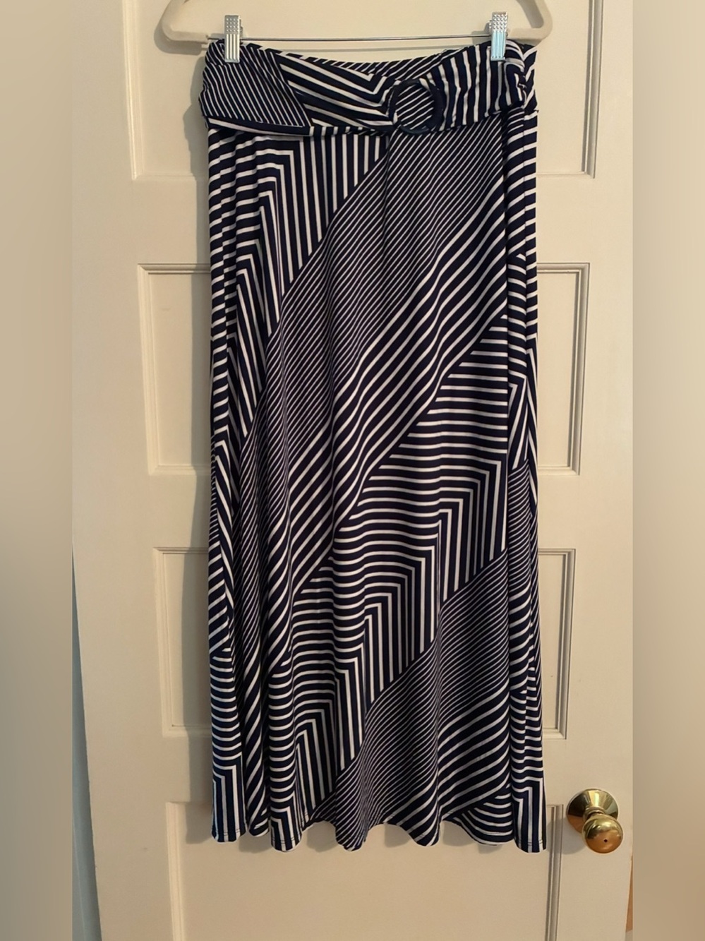 Robert Louis Navy & White Striped Geometric Maxi Skirt
